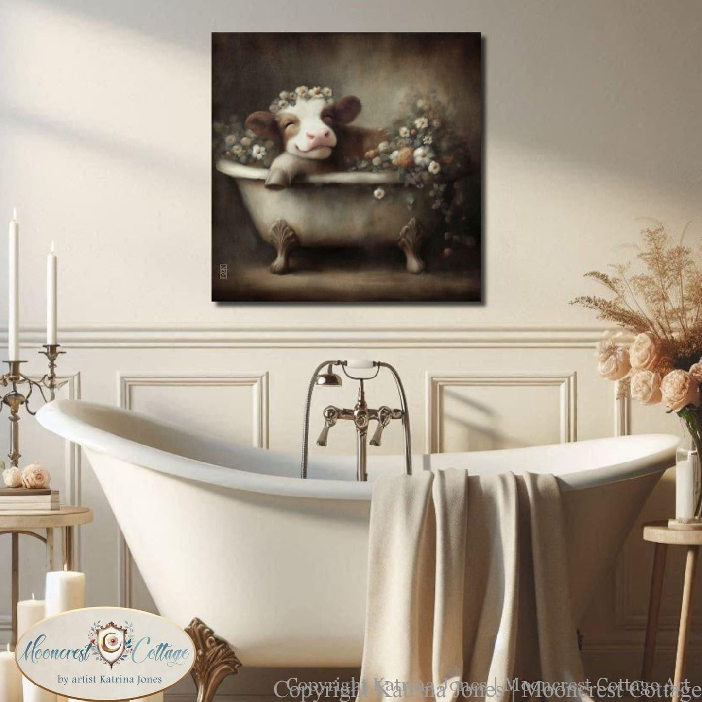 a bathtub with a cow sitting in it
