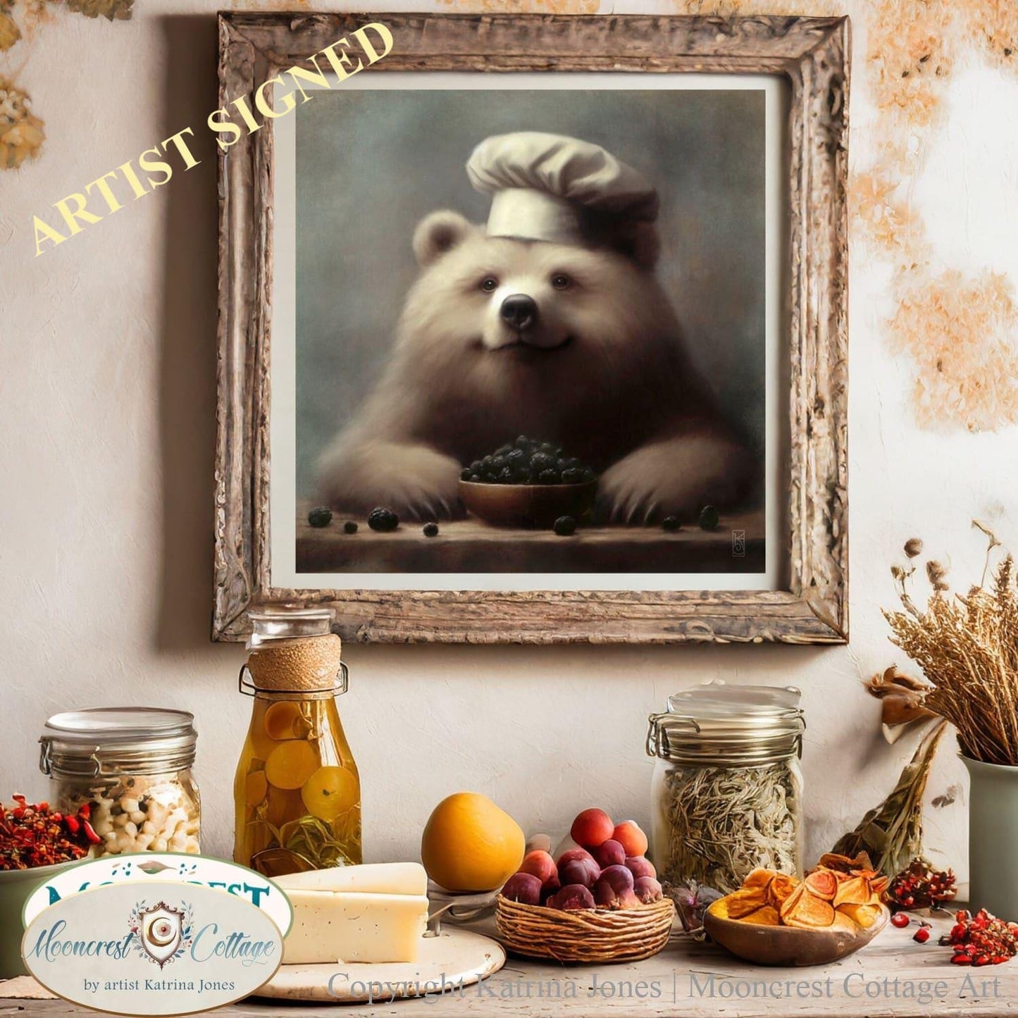 Bear Art, Cute Bear Kitchen Art Print