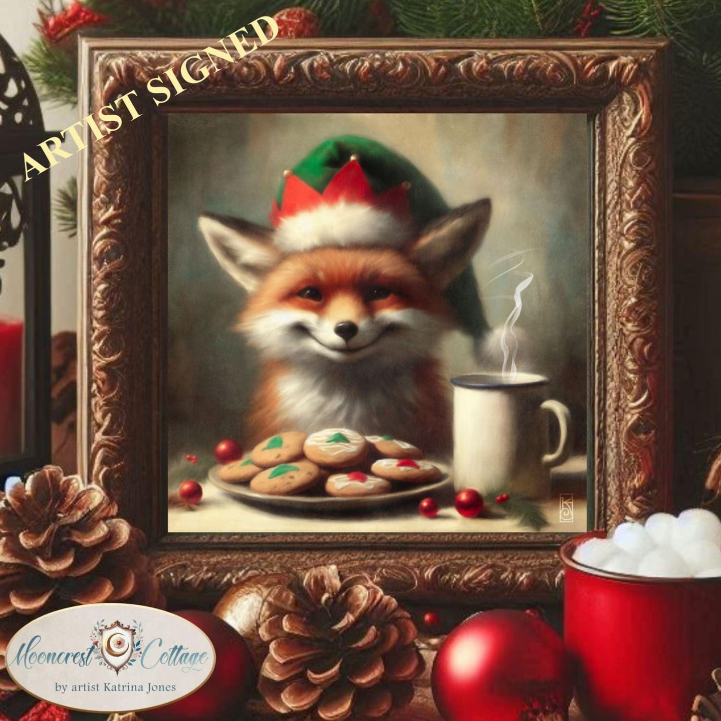 Christmas Art Print, Cute Woodland Animal Fox Painting