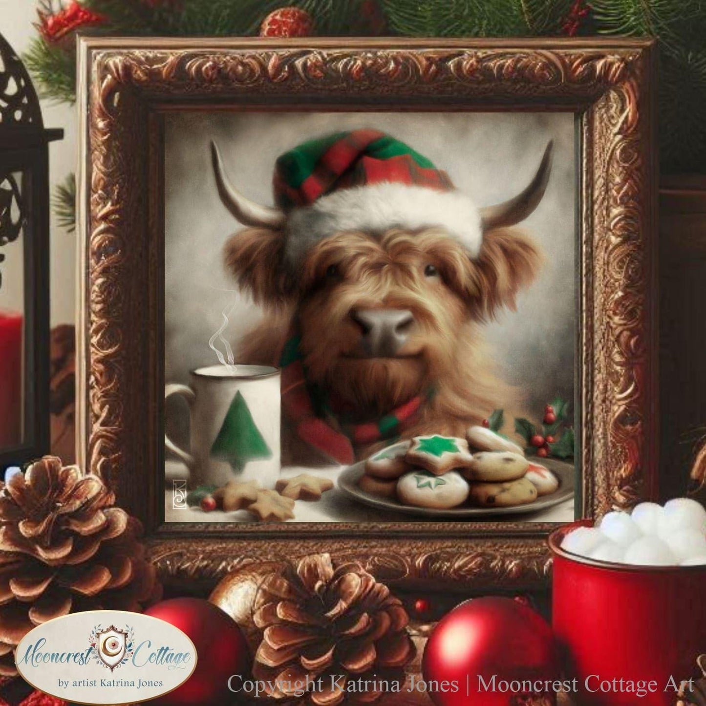 Christmas Highland Cow Art Print