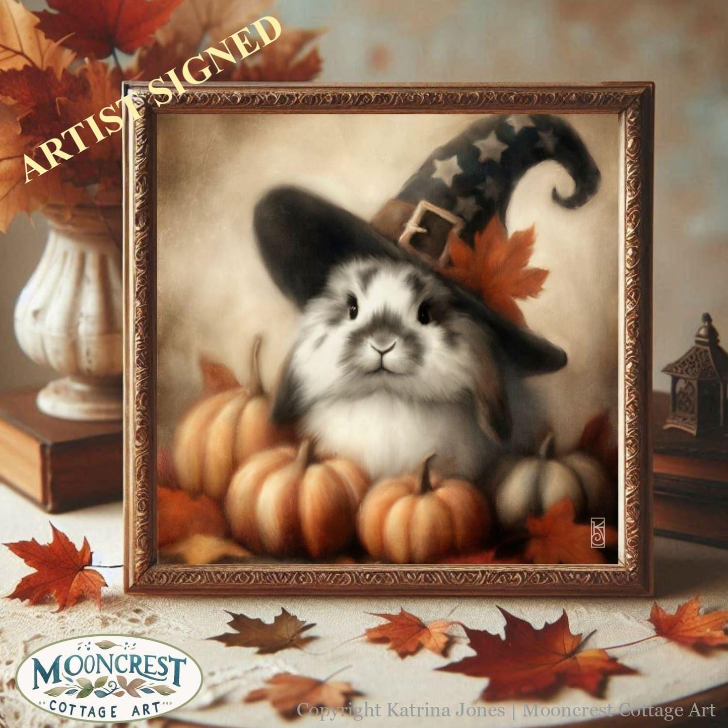 Fall Wall Art, Cute Spotted Rabbit Fall Art Print