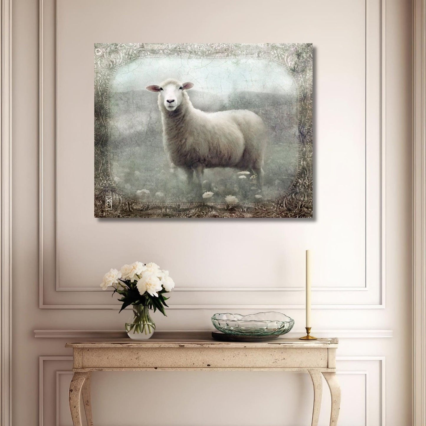 French Country Sheep in a Field Art Print