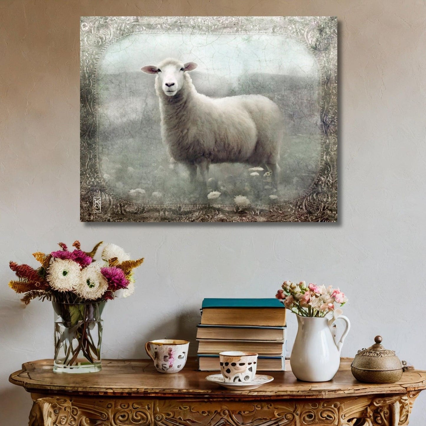 French Country Sheep in a Field Art Print