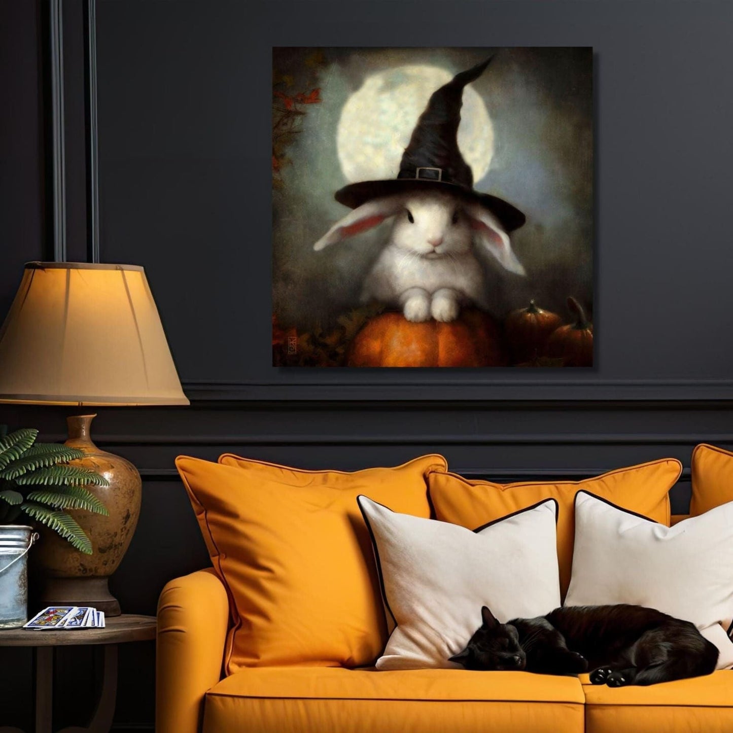Halloween Art Print Of A Cute Rabbit In A Witch Hat Painting