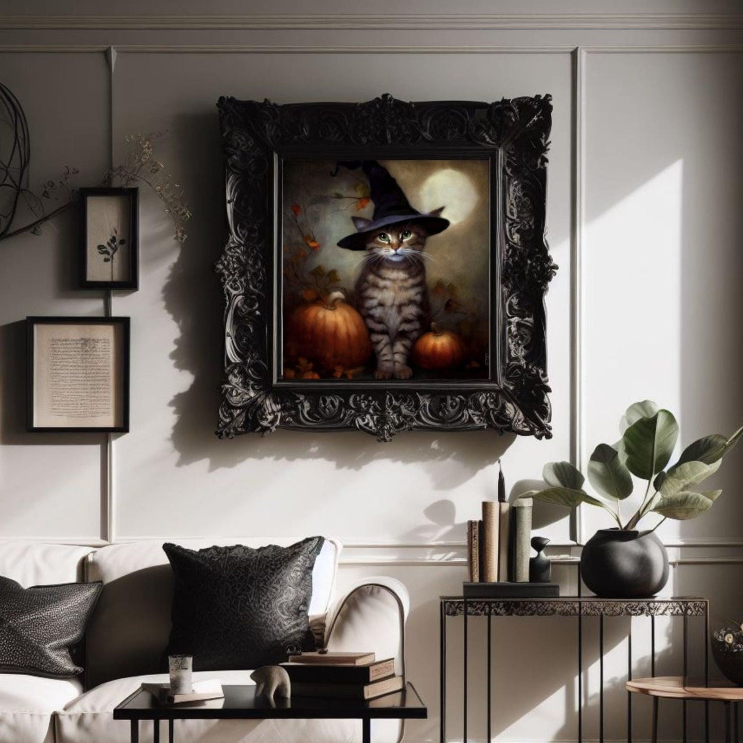 Halloween Wall Art, Cute Tabby Cat Halloween Art Print