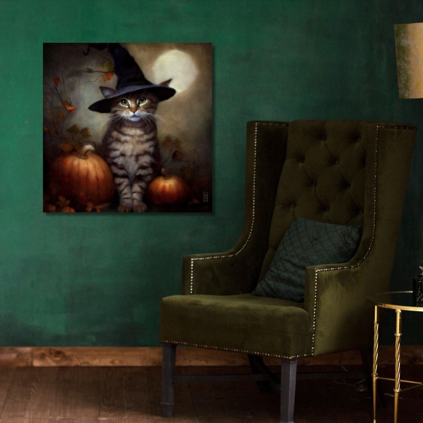 Halloween Wall Art, Cute Tabby Cat Halloween Art Print