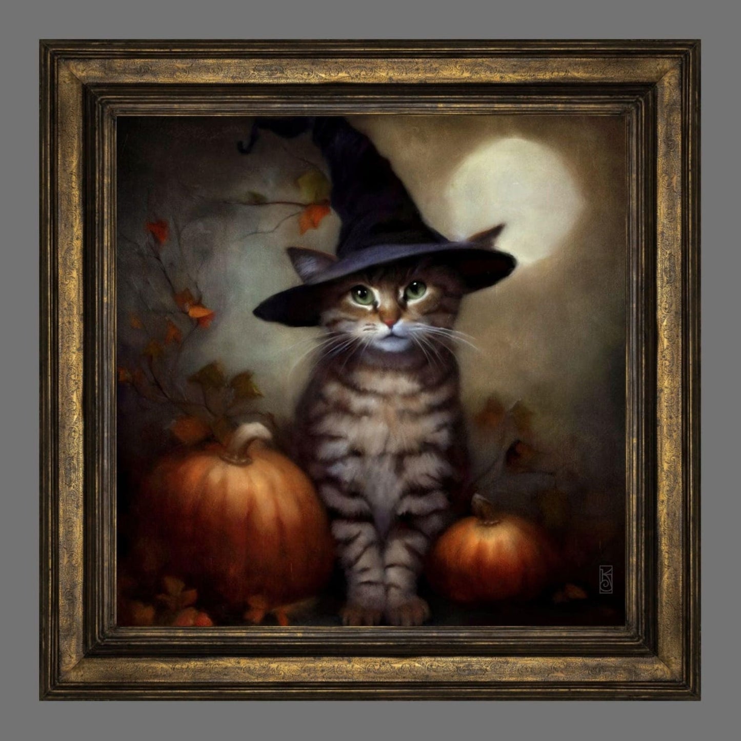 Halloween Wall Art, Cute Tabby Cat Halloween Art Print