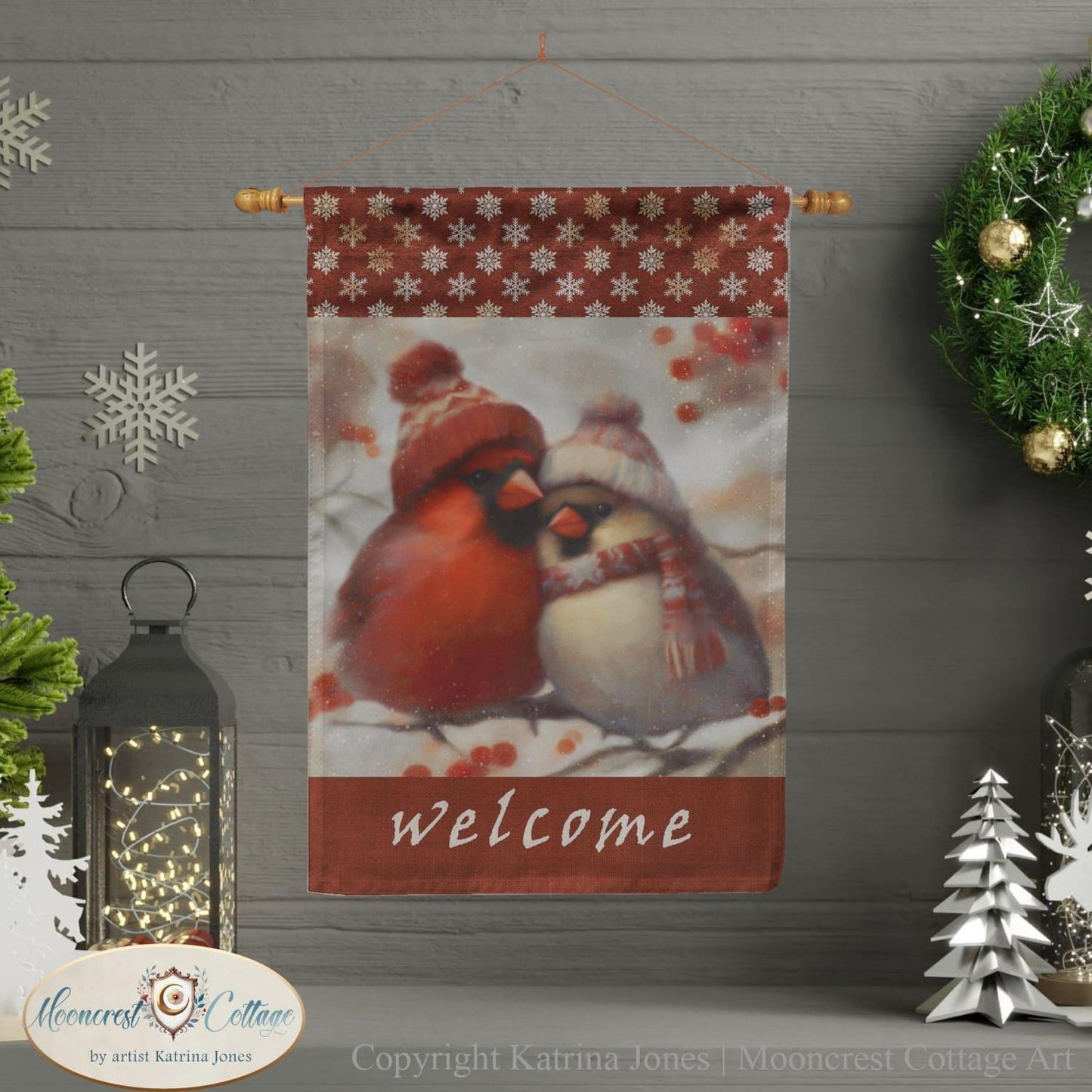 Cute Cardinal Birds Pair - Country Christmas Garden Flag