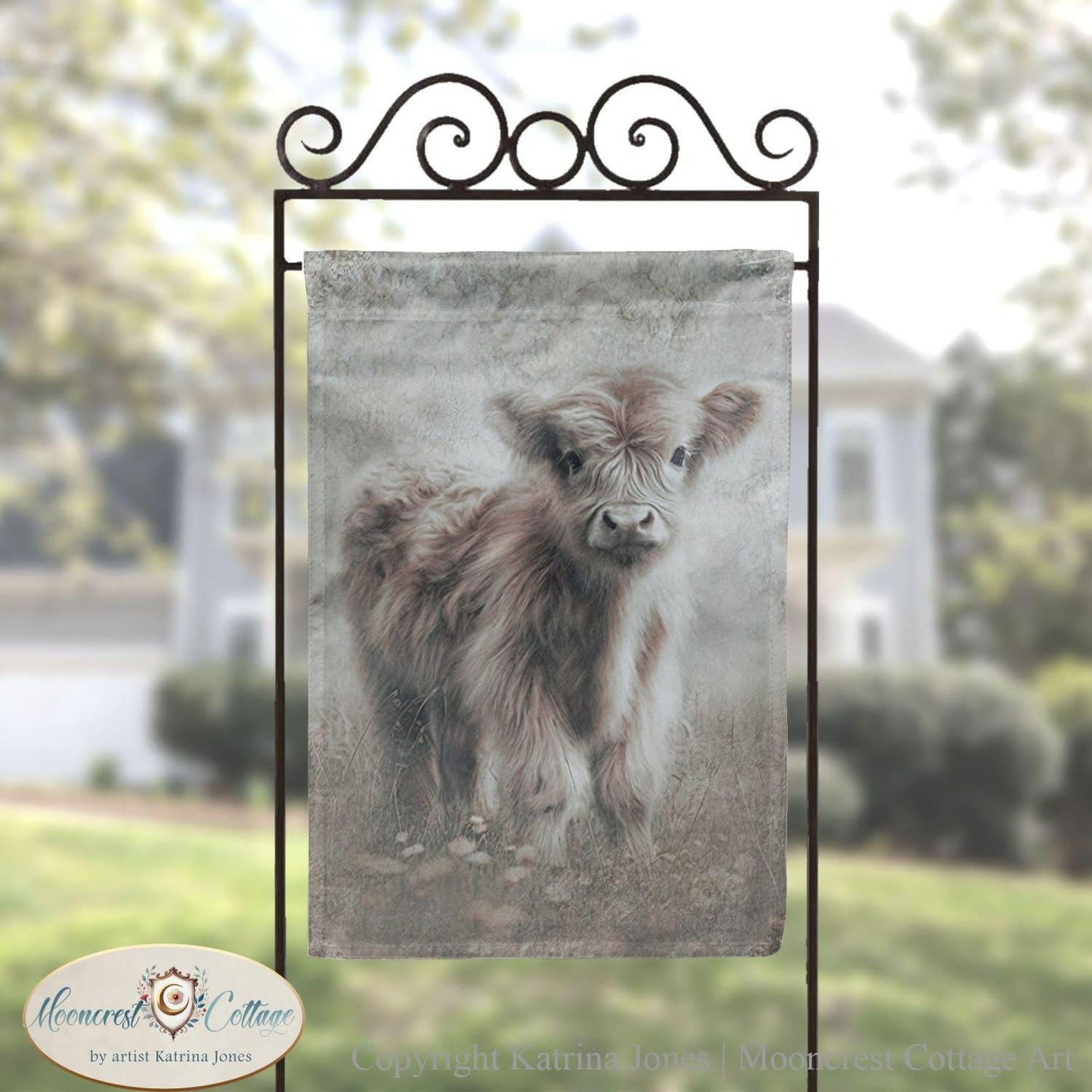 Highland Cow In Meadow Yard Flag
