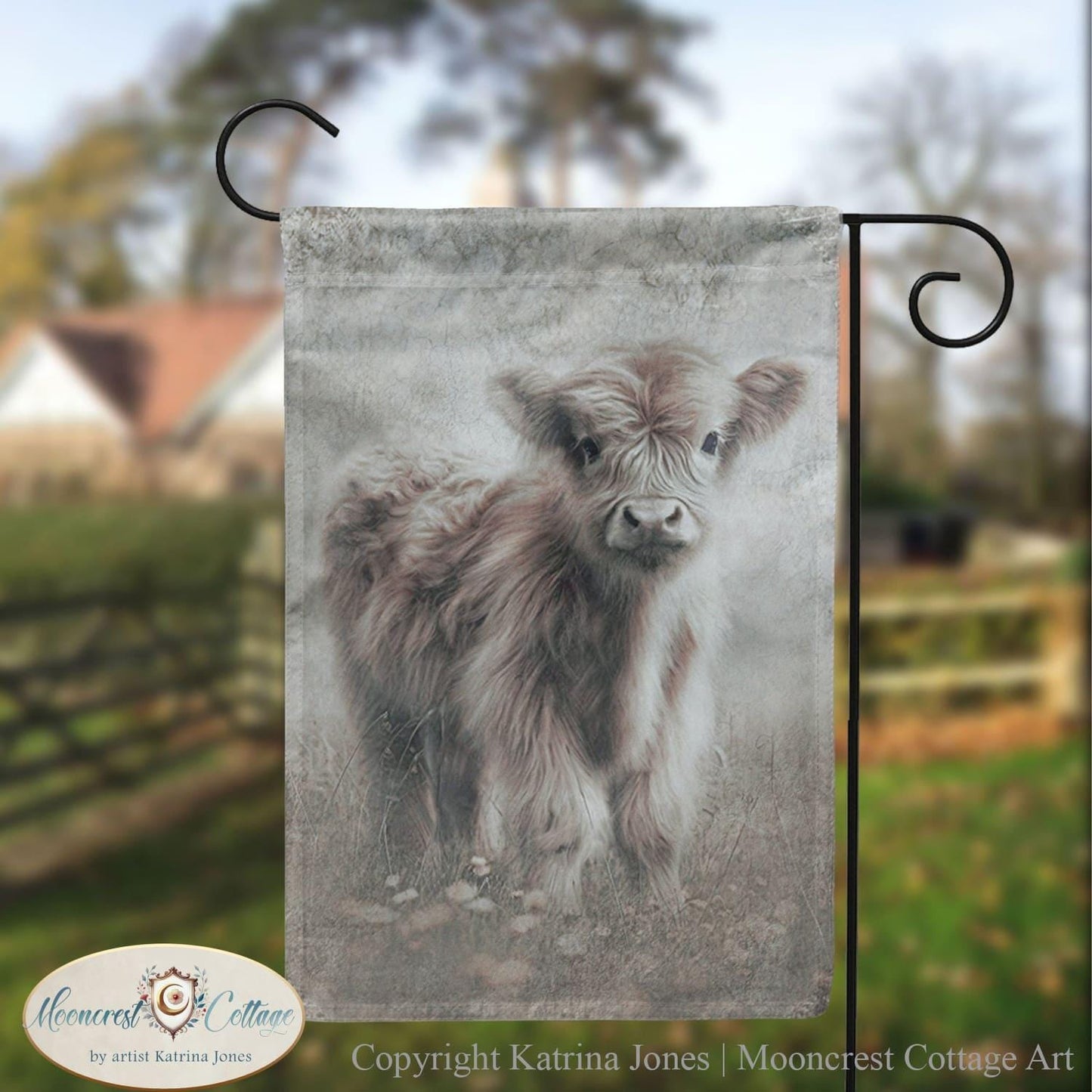 Highland Cow In Meadow Yard Flag