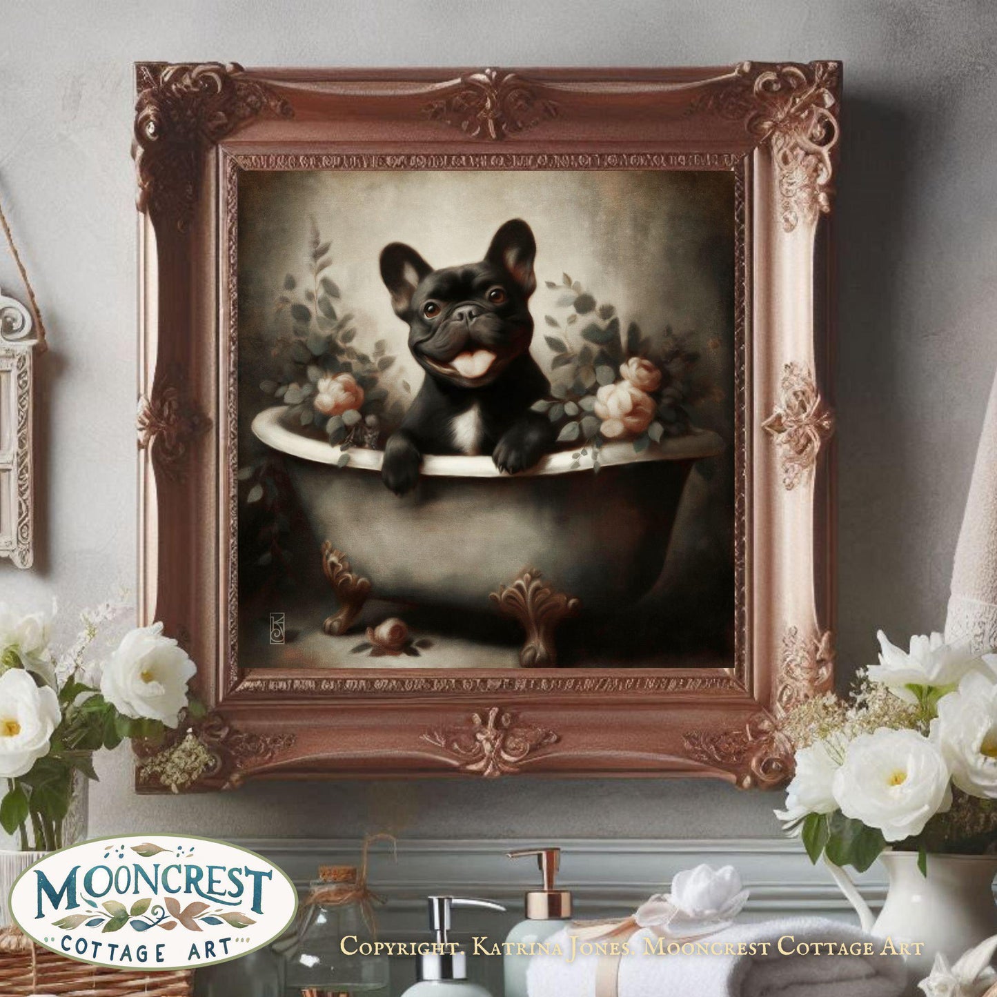 Cute Country Farmhouse French Bulldog In Bathtub Painting