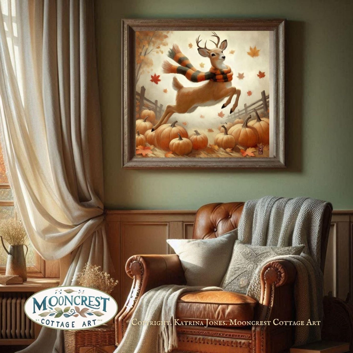 a living room with a chair and a painting on the wall