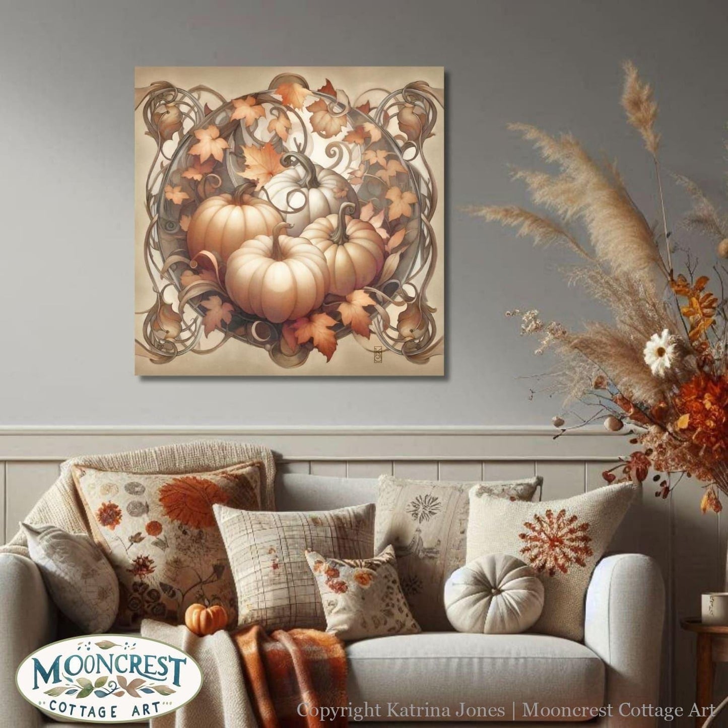 a living room filled with furniture and a painting on the wall