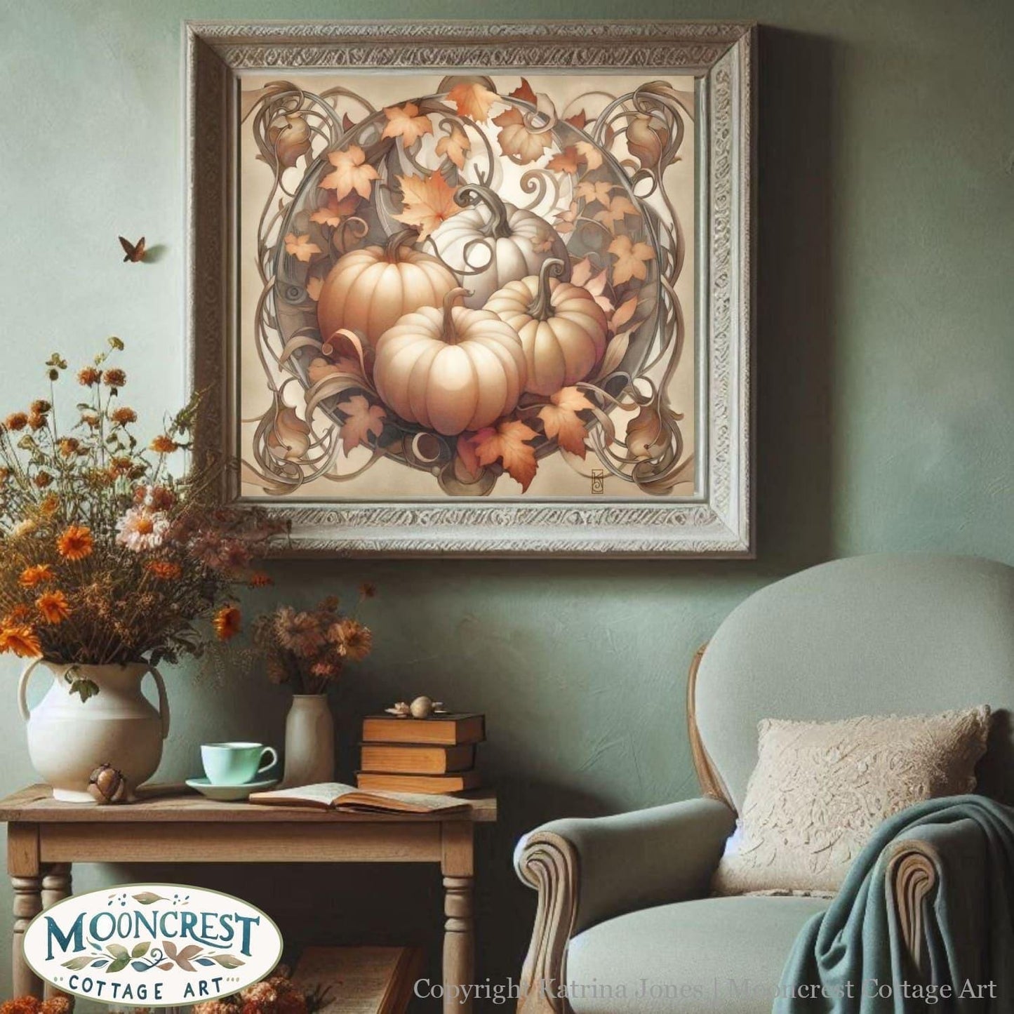 a room with a chair and a painting on the wall