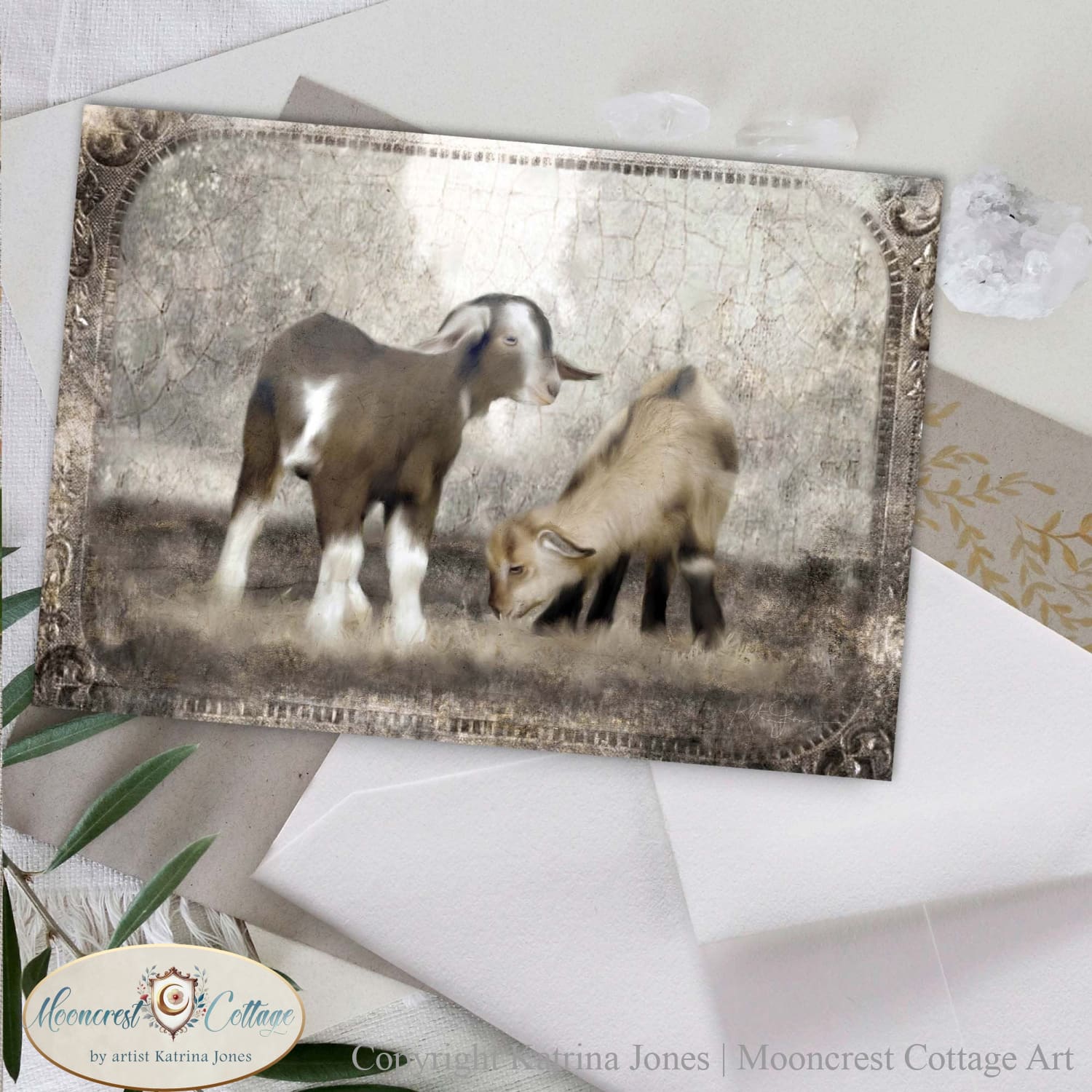 Baby Goats Country Cottage Greeting Card