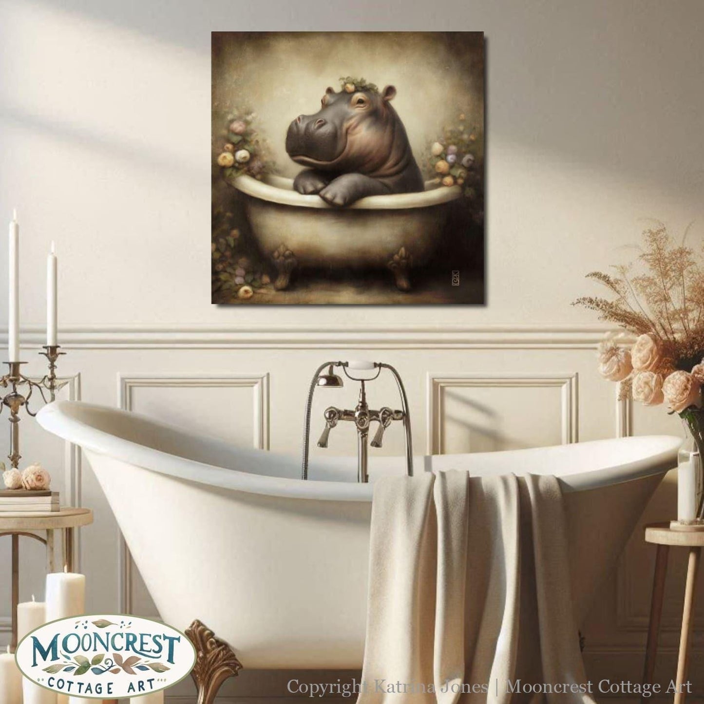 a hippo is sitting in a bathtub with candles