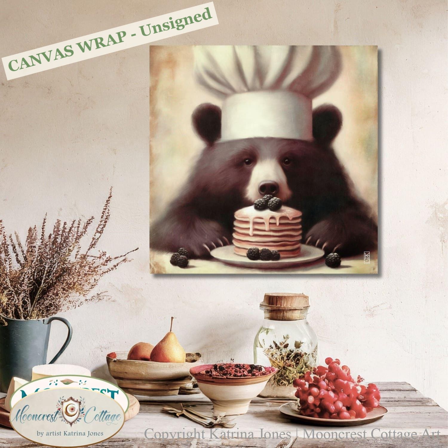Bear Art, Cute Bear Kitchen Art Print