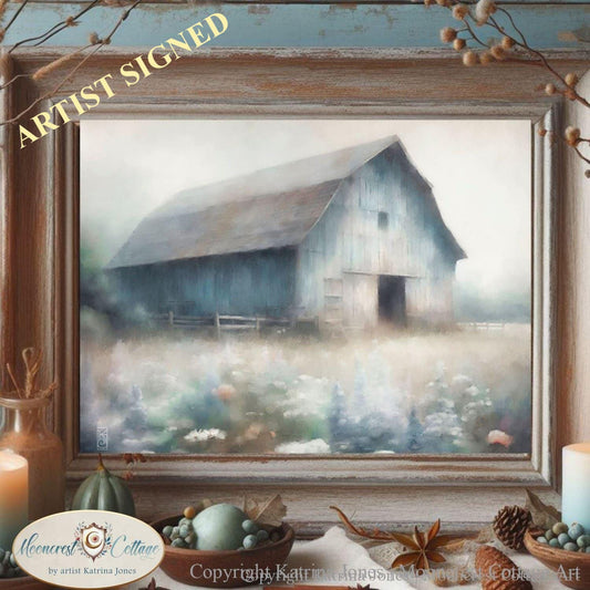 Blue Barn Flower Meadow Painting