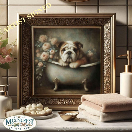 ulldog Bathtub Painting - Farmhouse Bathroom Wall Decor