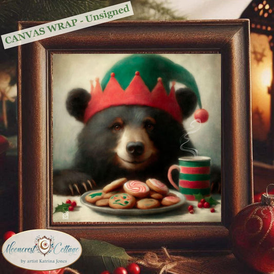 Christmas Art Print, Cute Woodland Animal Bear Painting