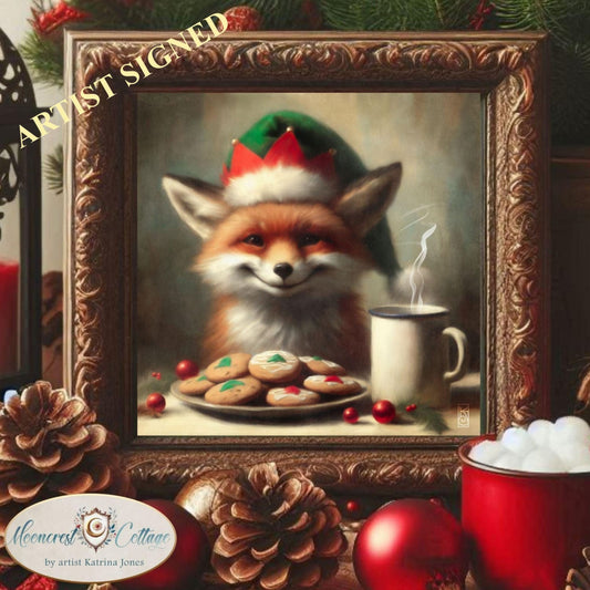 Christmas Art Print, Cute Woodland Animal Fox Painting