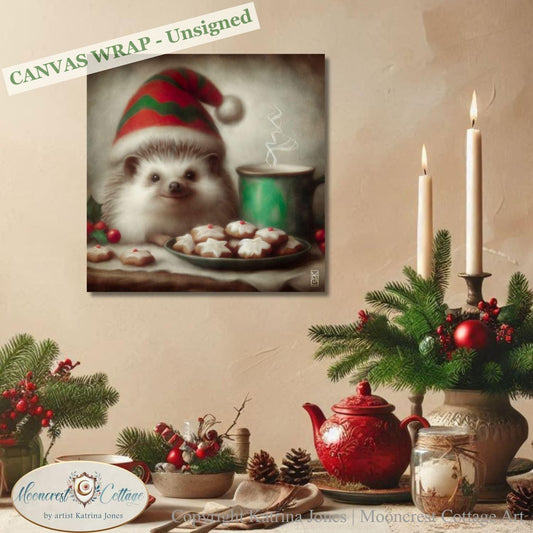 Christmas Art Print Cute Woodland Animal Hedgehog Painting