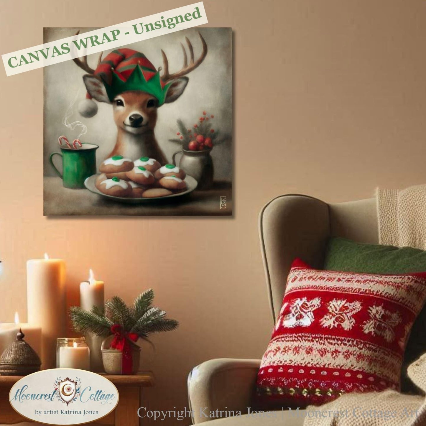 Christmas Deer Art Print Cute Painting