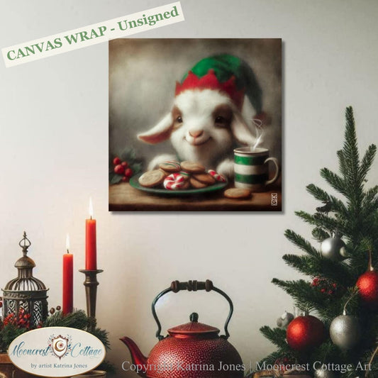 Christmas Goat Art Print Cute Painting