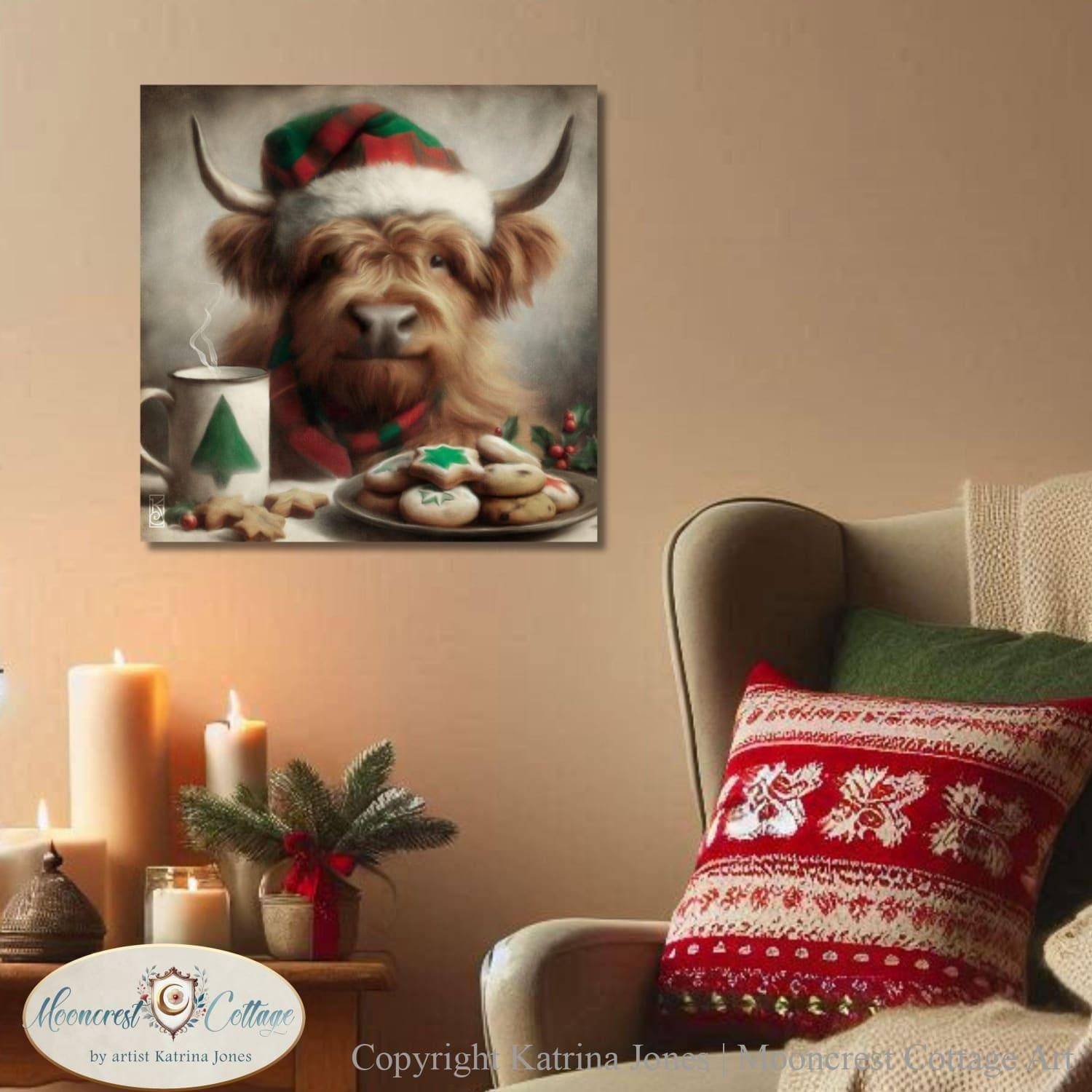 a dog with a christmas hat is eating cookies