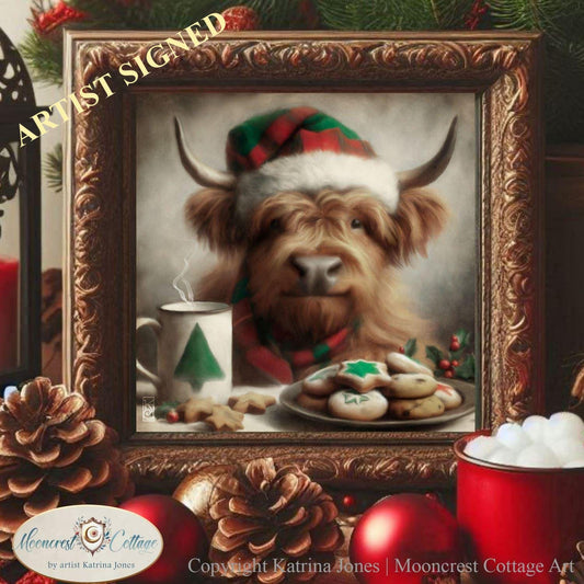Christmas Highland Cow Art Print