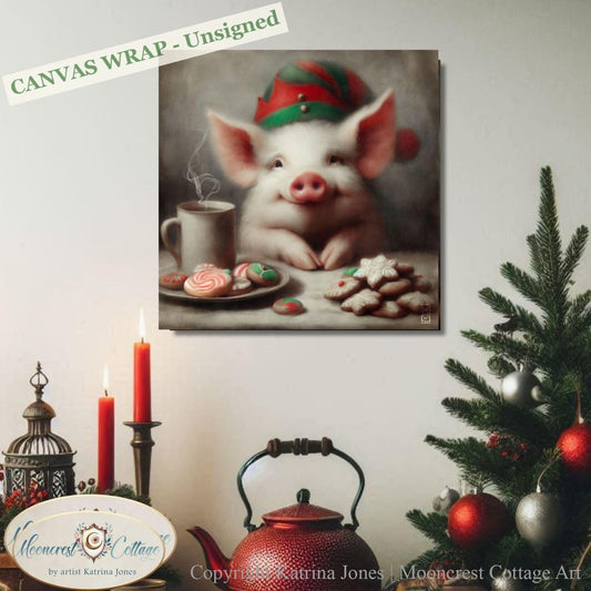 a painting of a pig with a cup of coffee