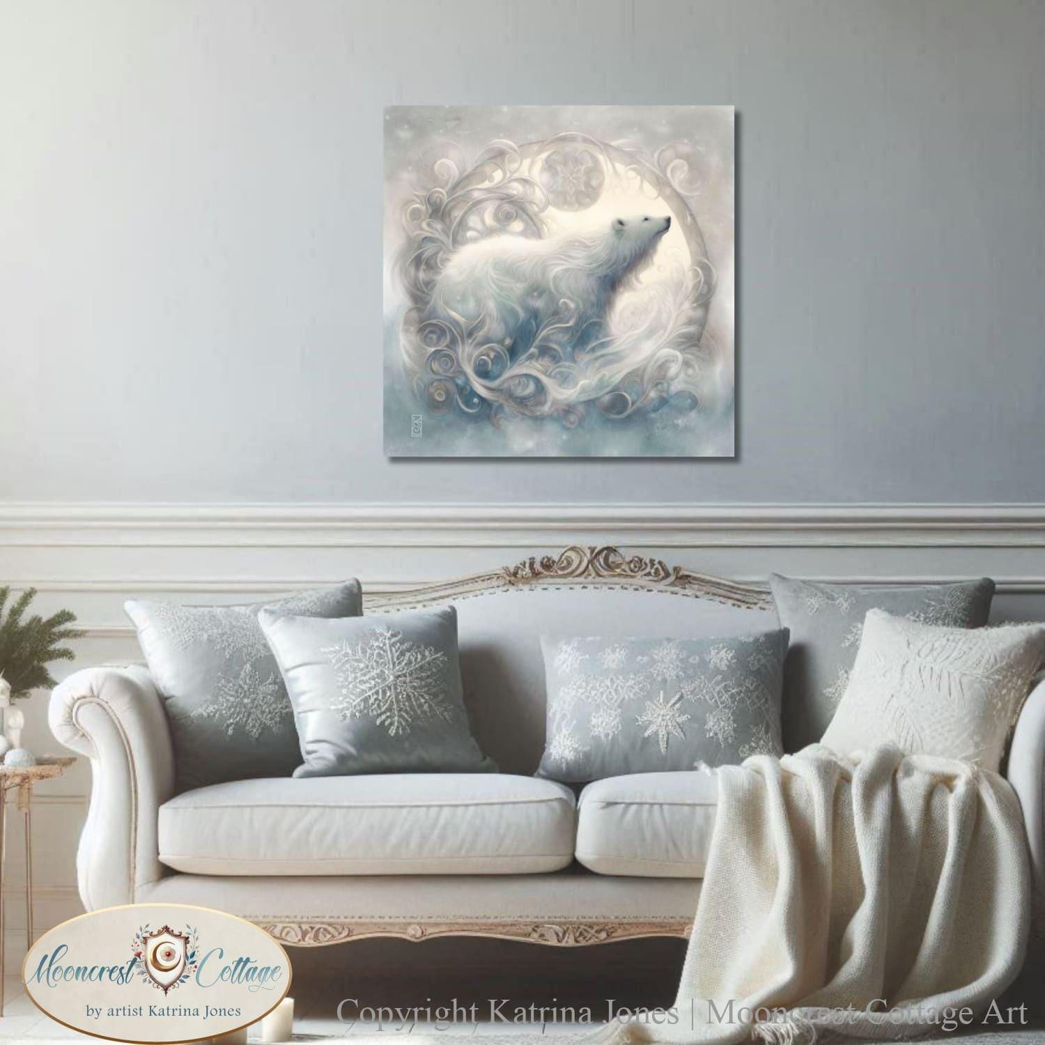 Christmas Polar Bear Art Print Winter White Painting