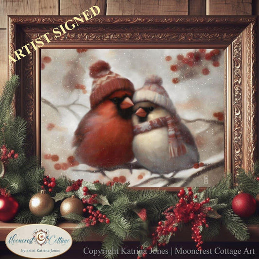 Christmas Wall Art, Cute Cardinal Birds Print