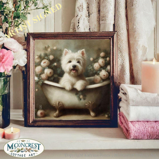 Cute Bathroom Art, Westie Dog Bathtub Painting