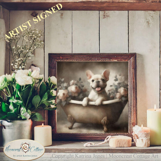 Cute Country Farmhouse French Bulldog In Bathtub Painting