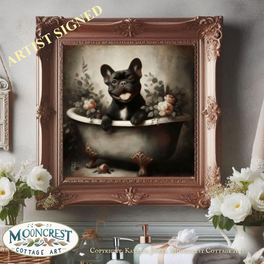 Cute Country Farmhouse French Bulldog In Bathtub Painting