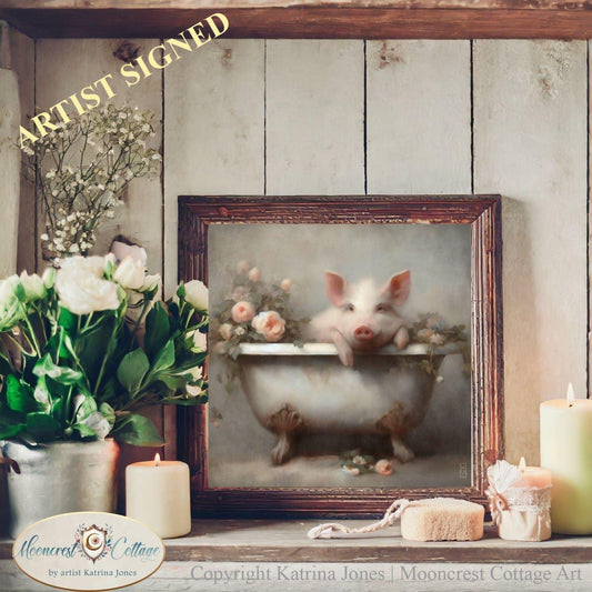 Cute French Country Farmhouse Pig In Bathtub Painting
