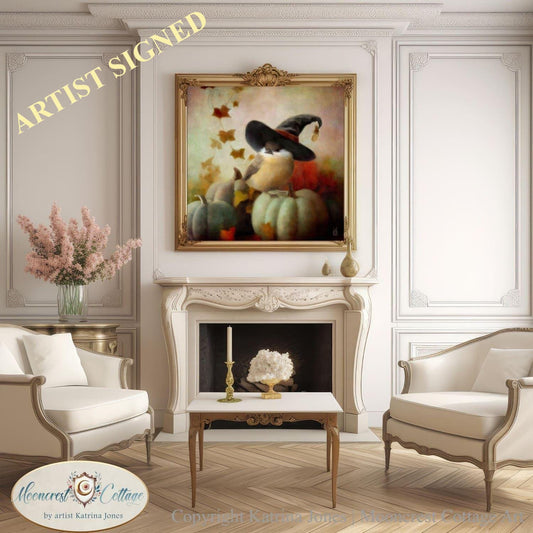 Fall Bird Art Print, Cute Woodland Cottage Decor