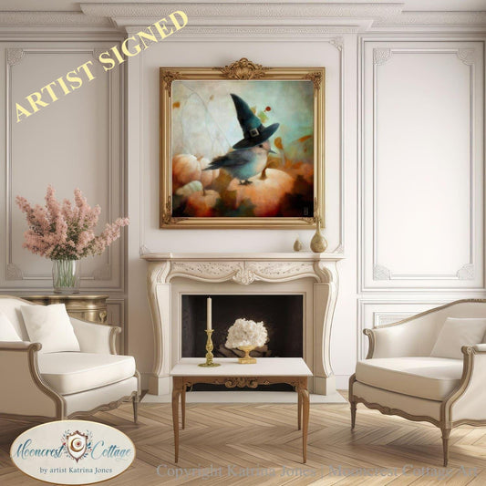 Fall Bird Art Print, Cute Woodland Cottage Decor