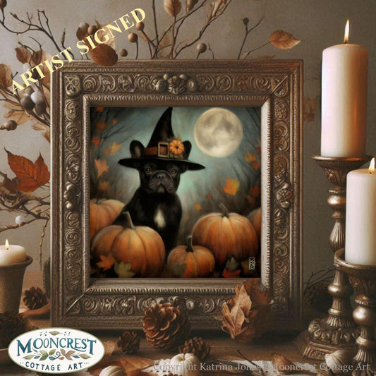 Fall Dog Wall Art, Cute Dog French Bulldog Fall Art Print