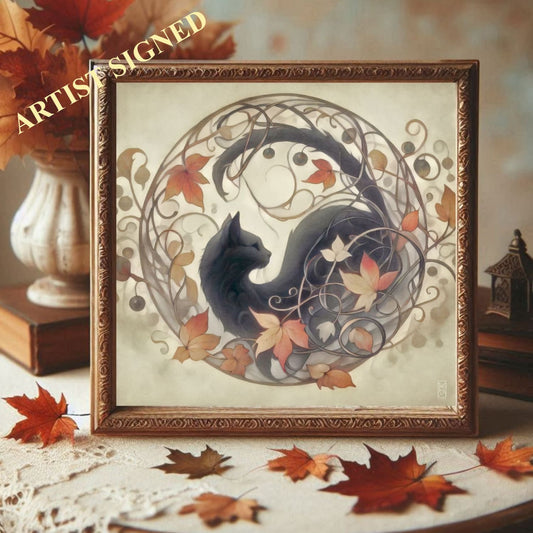 Fall Nouveau Boho Fall Black Cat Halloween Wall Art