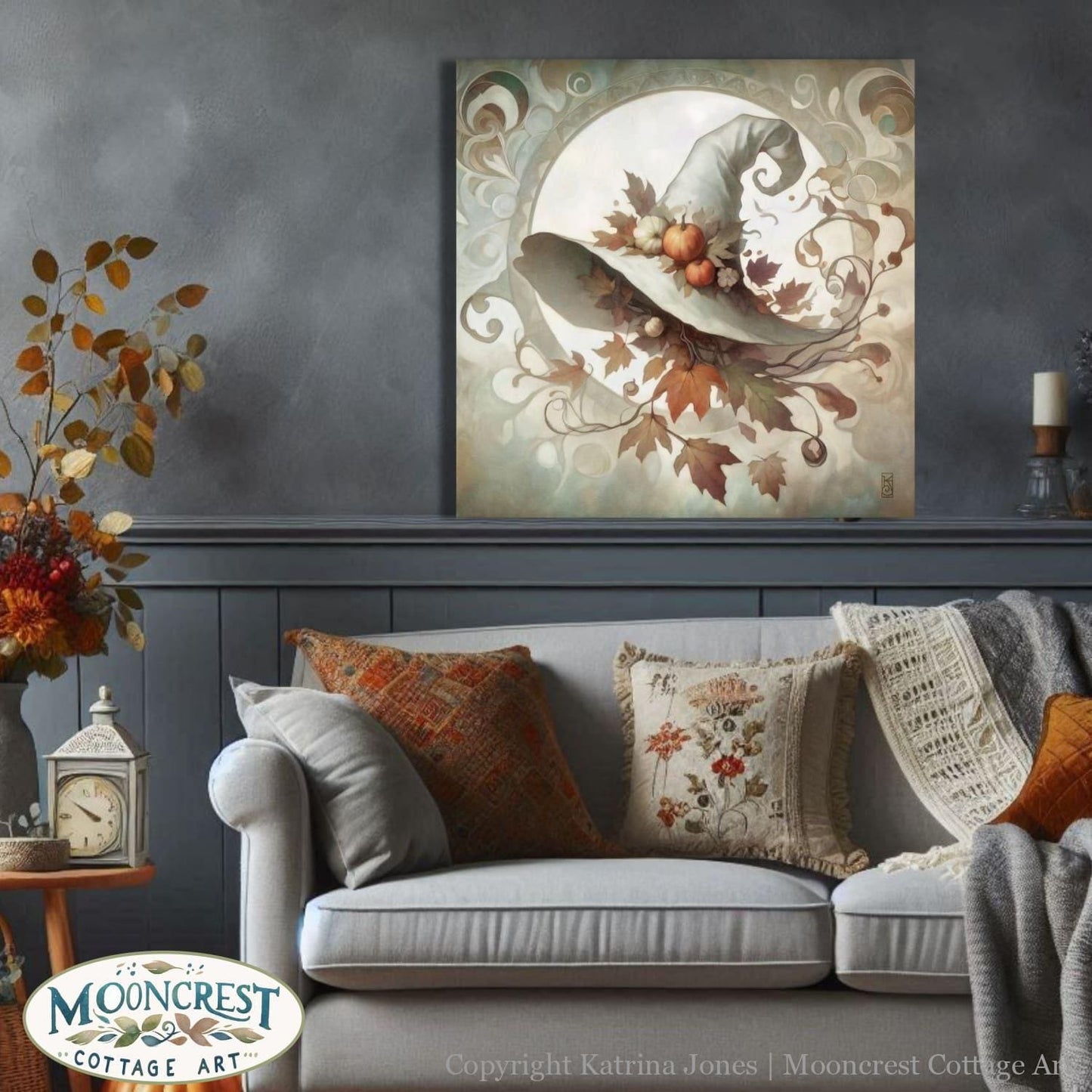 a living room filled with furniture and a painting on the wall