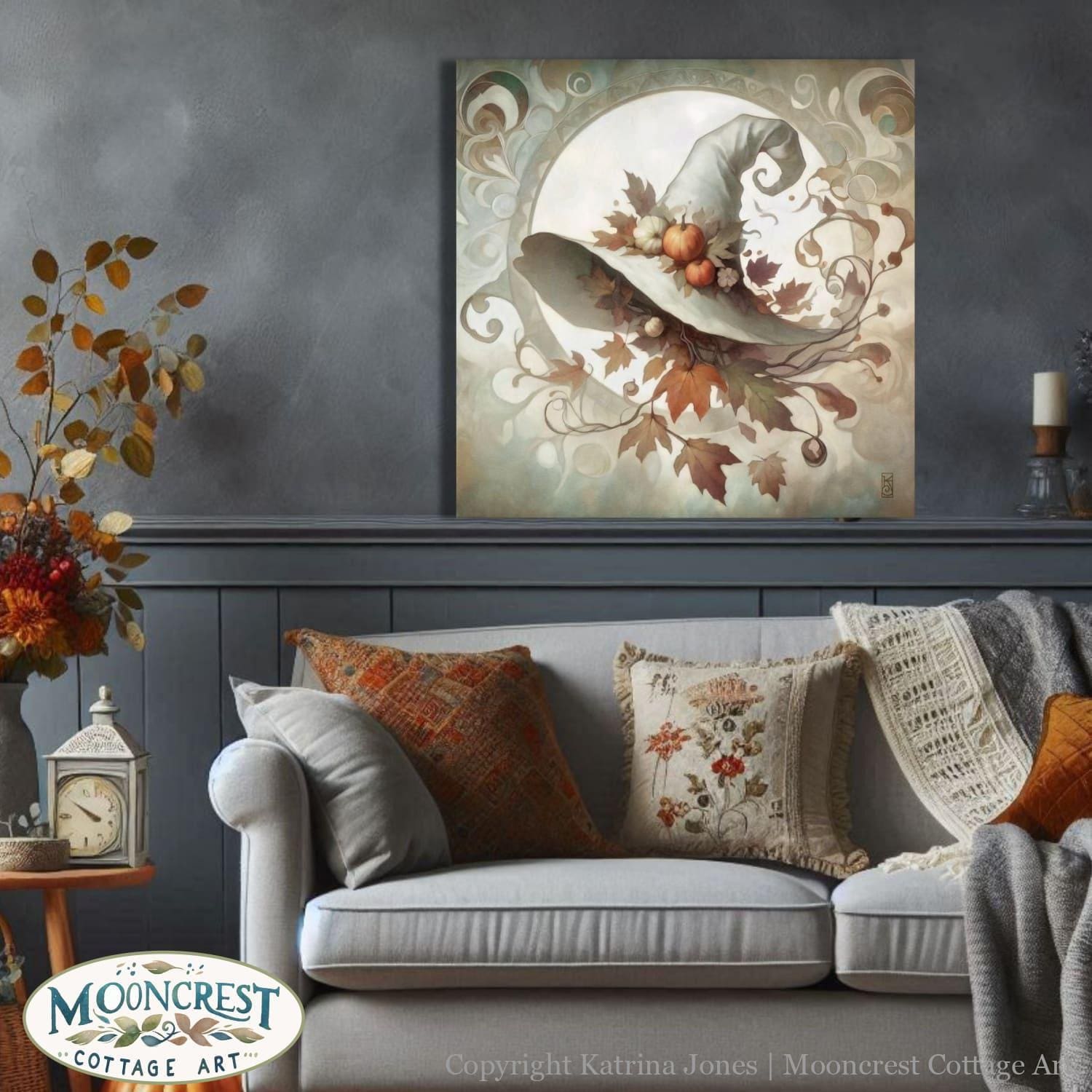 a living room filled with furniture and a painting on the wall