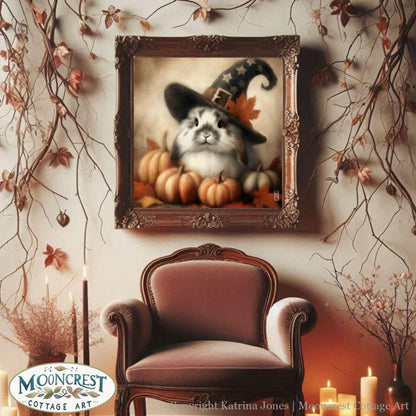 a painting of a cat wearing a witches hat