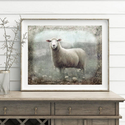 French Country Sheep in a Field Art Print