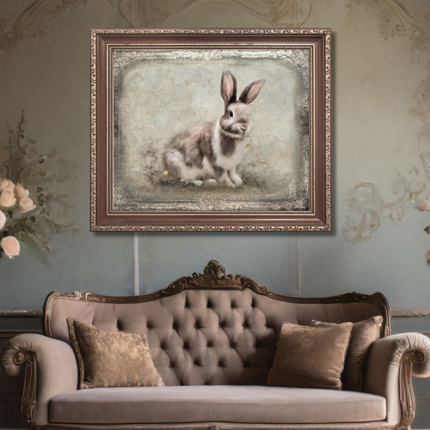 French Country Spotted Rabbit Art Print