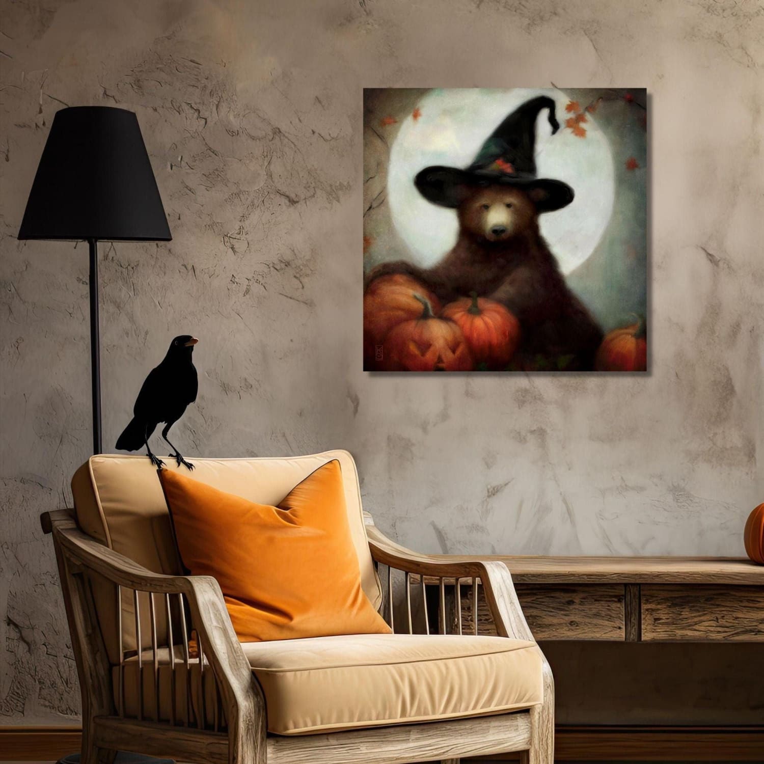 Halloween Art Print Cute Woodland Bear