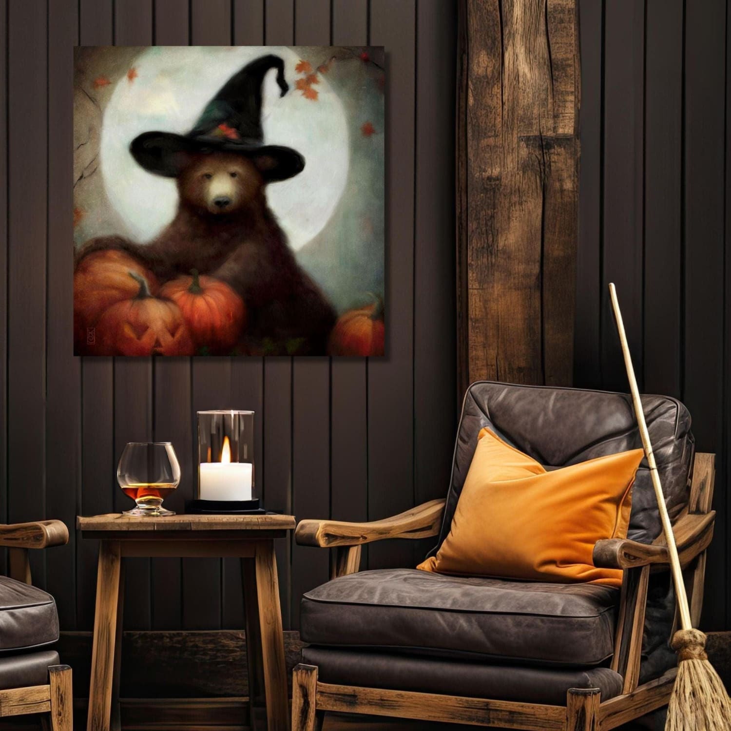 Halloween Art Print Cute Woodland Bear
