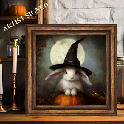 Halloween Art Print Of A Cute Rabbit In A Witch Hat Painting