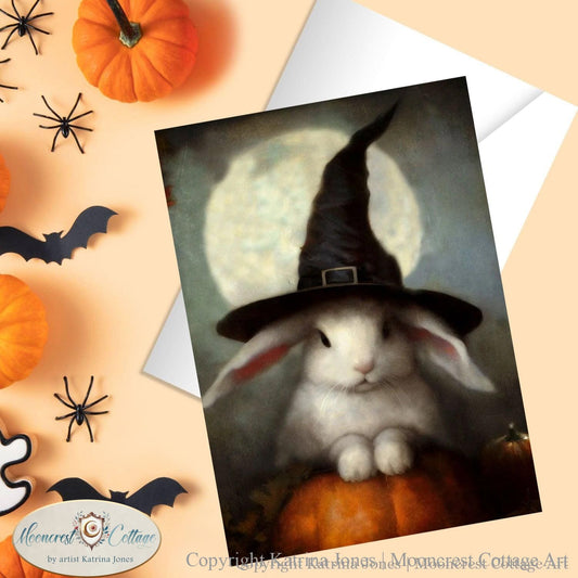 Halloween Witch Rabbit Blank Greeting Card Cute Country Woodland Animal Notecard
